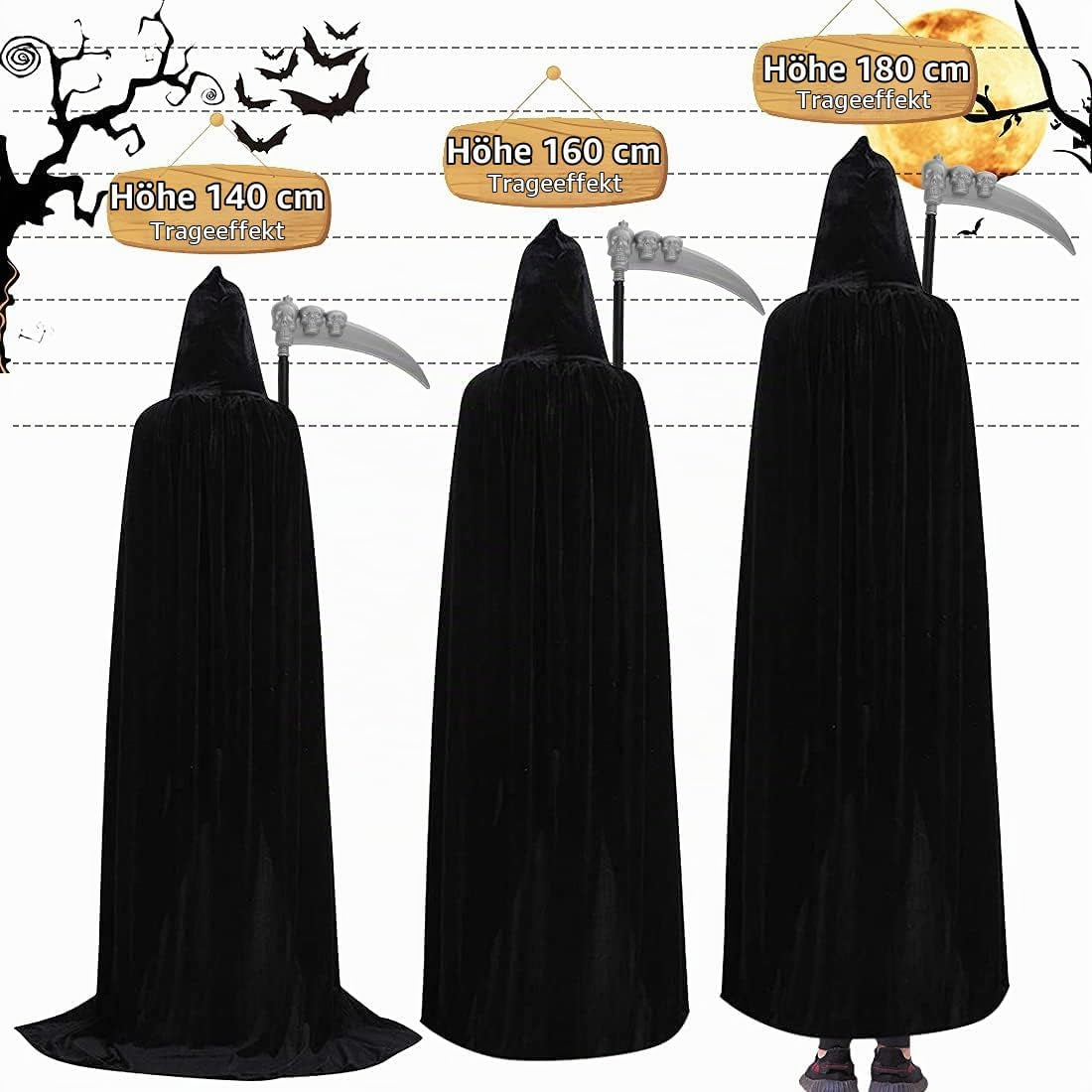 Halloween Kostüm Vampir, Umhang Mit Kapuze, Schwarz Rot Halloween Costume, Halloween Kostüme Cape Mit Sense Skeletthandschuhe Maske Für Unisex Halloween Party Rollenspiel