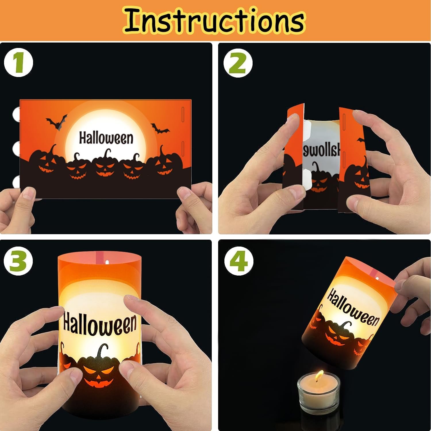 Tisch Windlichter Deko Halloween, 8 Stück Windlicht Tischdeko Halloween, Tischdeko Lichthülle Halloween Kürbis/Fledermaus/Krähe/Spinne Für Teelichter Oder Kerzen