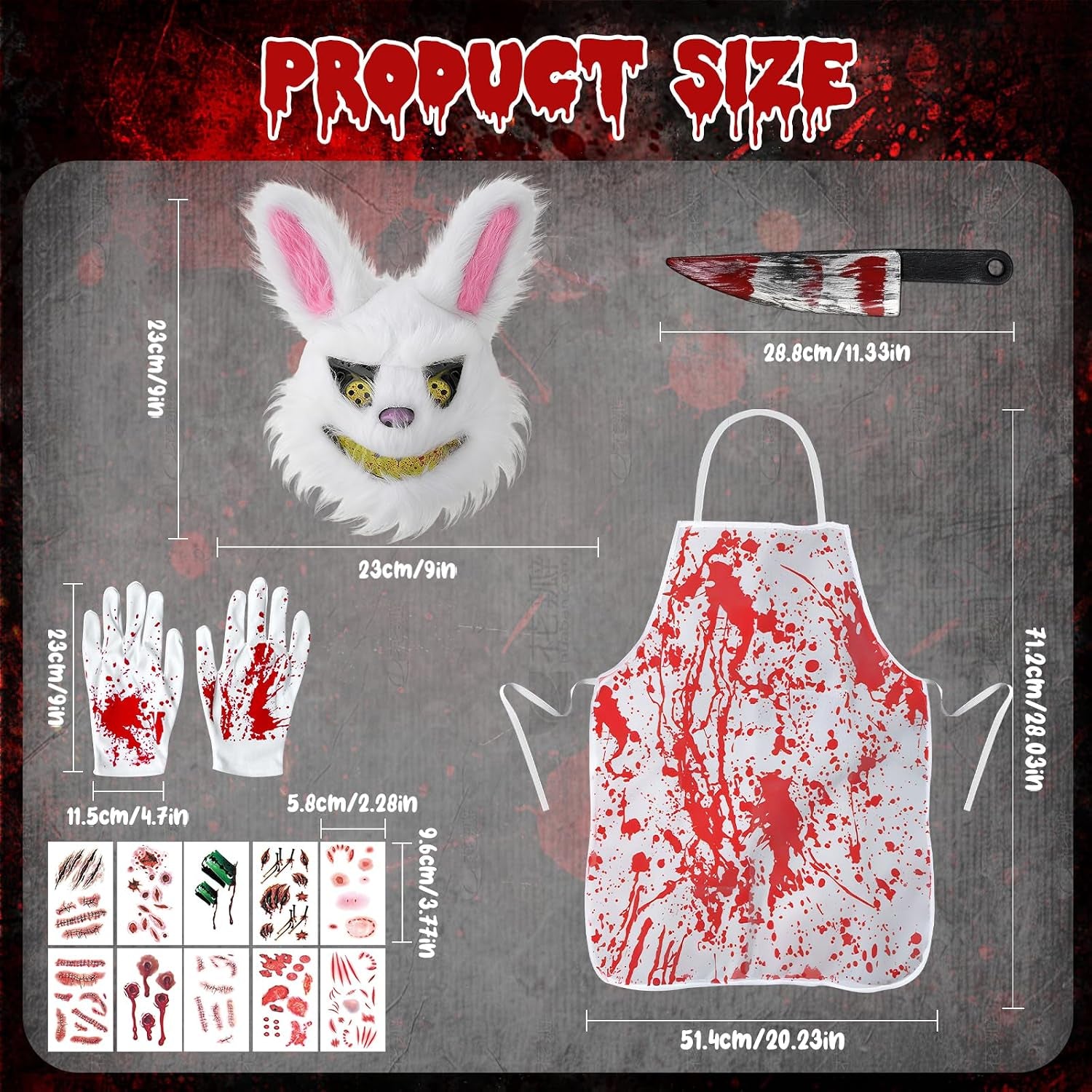 Halloween Kostüm Herren Damen, Halloween Masken Horror Hasen Maske Set