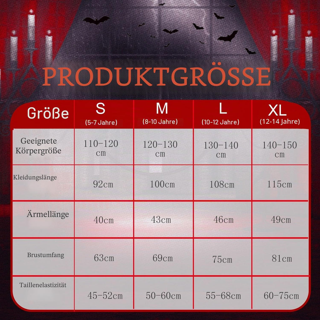 Vampir Kostüm Kinder,Halloween Kostüm Vampir Mit Halsband,Gothic Viktorianische Halloween Kostüm Mädchen,Halloween Kostüm Mädchen Für Halloween Karneval Fasching Mottoparty, Rot-Schwarz