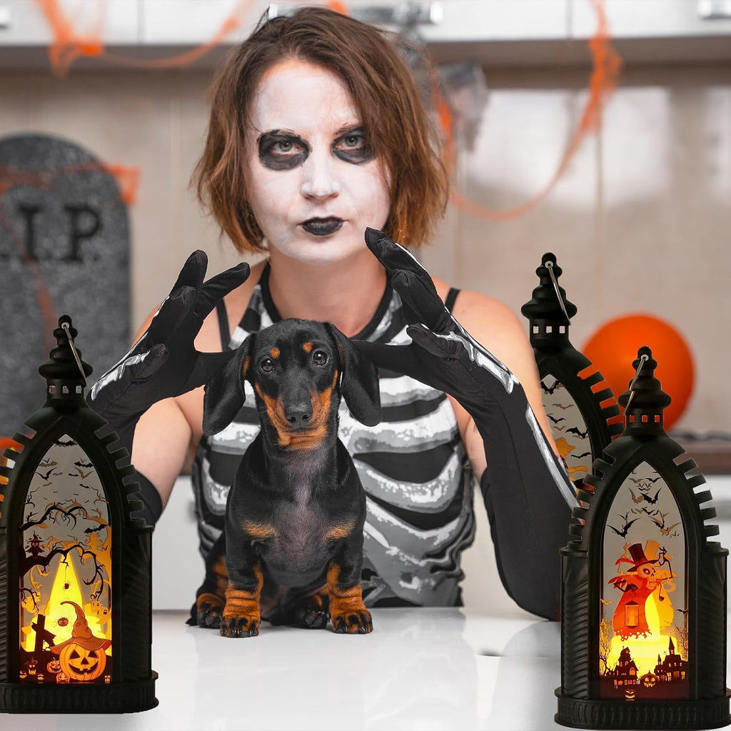 3 Stück Halloween Laterne,15 Cm Halloween LED Kerzenlaterne Mit Hexe Geist