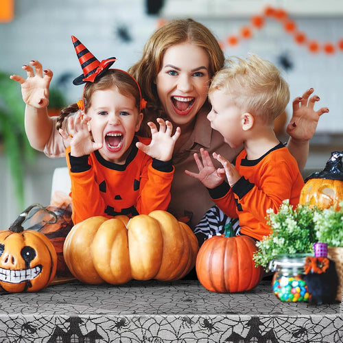 Halloween Tischdecke Spinnennetz, Halloween Tischdecke Spitze Deko,Tischdecke Mit Spukhaus Schloss,135 X 175 Cm Schloss Horror Tischtuch Dekoration Halloween Party-Dekoration