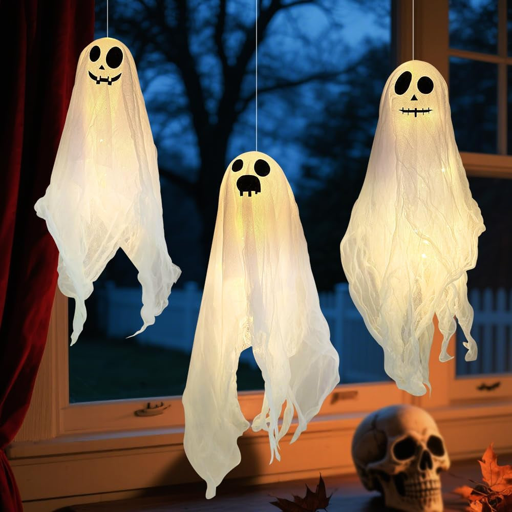 Halloween Deko Outdoor Innen Geist Mit LED, Deko Halloween Geister 50Cm