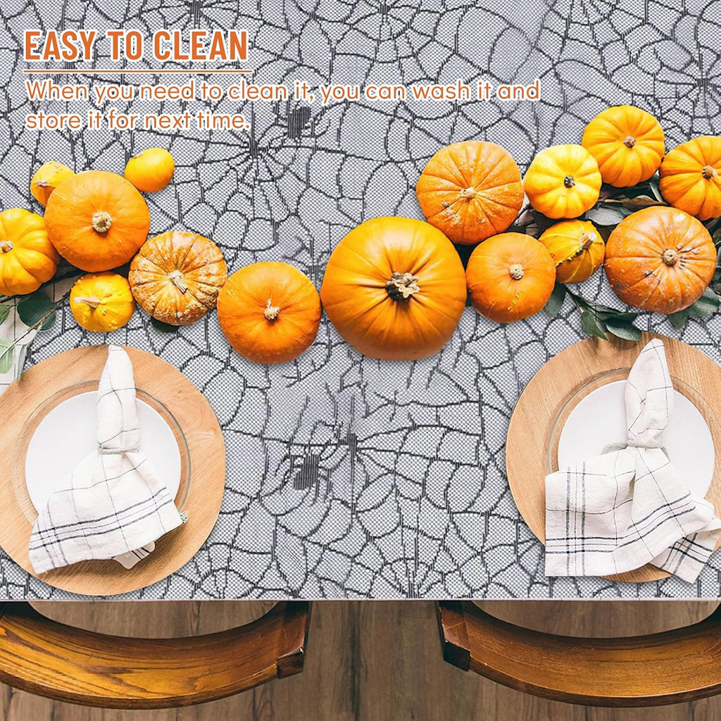 Halloween Tischdecke Spinnennetz, Halloween Tischdecke Spitze Deko,Tischdecke Mit Spukhaus Schloss,135 X 175 Cm Schloss Horror Tischtuch Dekoration Halloween Party-Dekoration