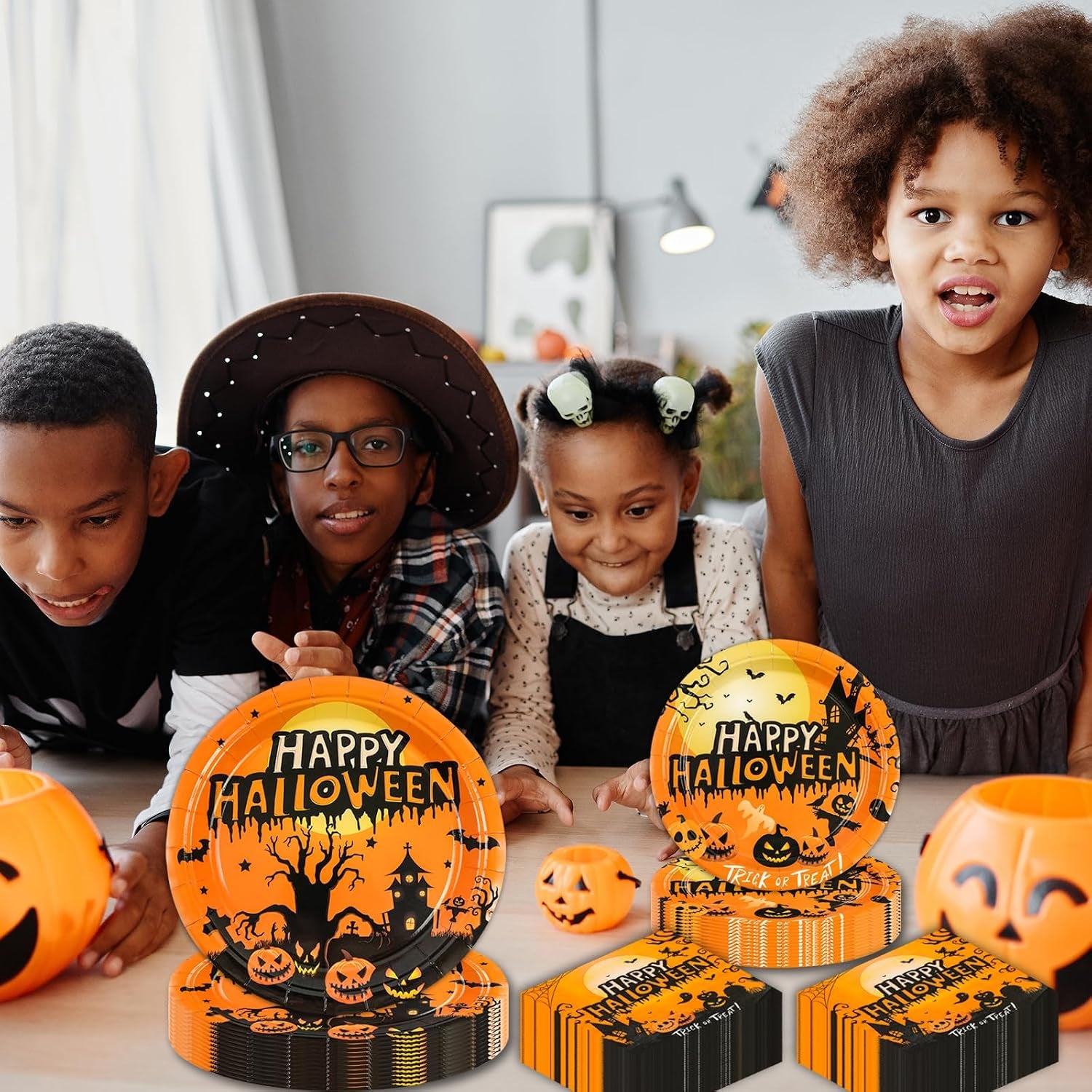 60 Stück Halloween Partygeschirr Set,Halloween Geschirr Mit Pappteller Thema Partyteller Servietten Partygeschirr Herbstdeko Für Geburtstag Party Kinder Party Dekorationen