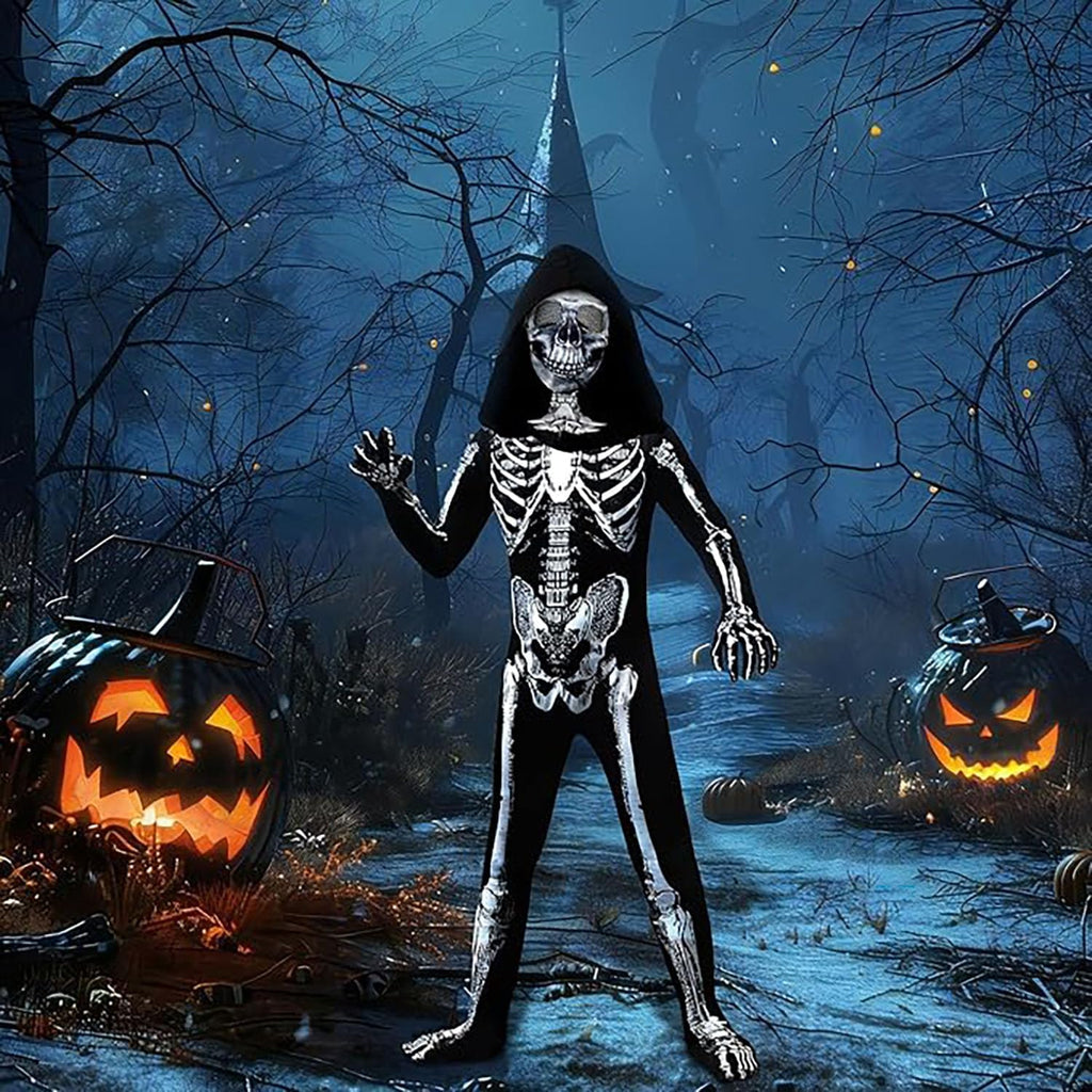 Halloween Skeleton Costume Kinder, Halloween Kostüm, Skelett Jumpsuit Skelett Outfit Für Halloween, Karneval, Faschingskostüme, Cosplay Mottoparty