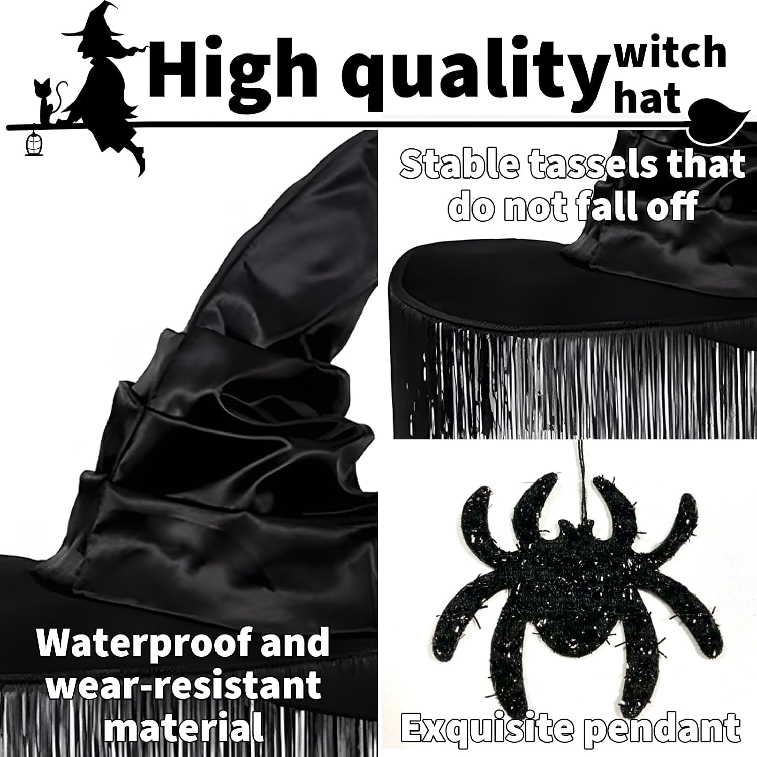 Hexenhüte, Hexenhut Damen, Hexen Hut, Halloween Zauberer Hut, Hexenhut Erwachsene, Zaubererhut, Hexen Accessoires Damen, Für Karneval, Halloween, Schwarz