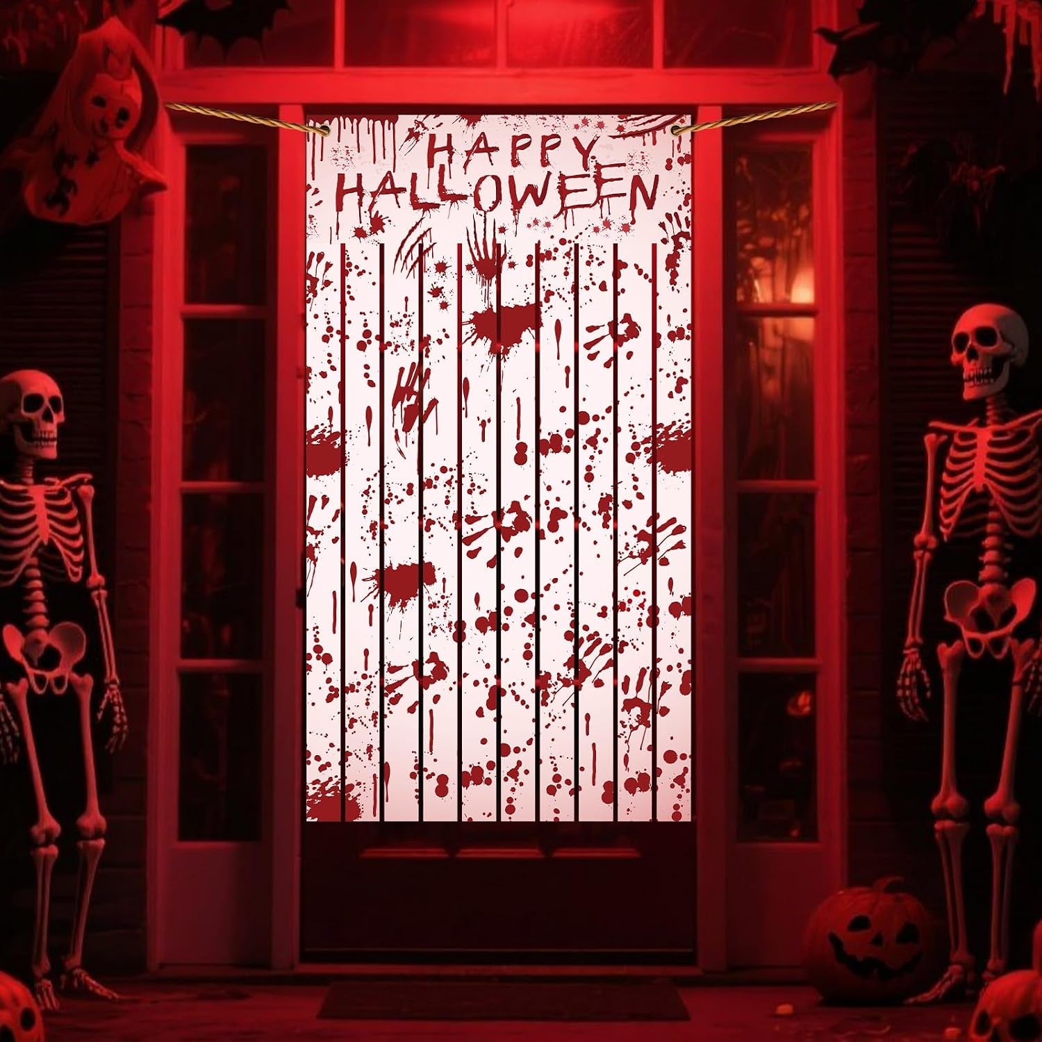 DPKOW Blutige Halloween Türvorhang Banner Deko Halloween Türdeko, Stoff Gruseliger Türbanner Spukhaus Party Indoor Outdoor Deko, Halloween-Deko Haustür Blutigen Hand- Und Fußabdrücken, 165 * 90CM