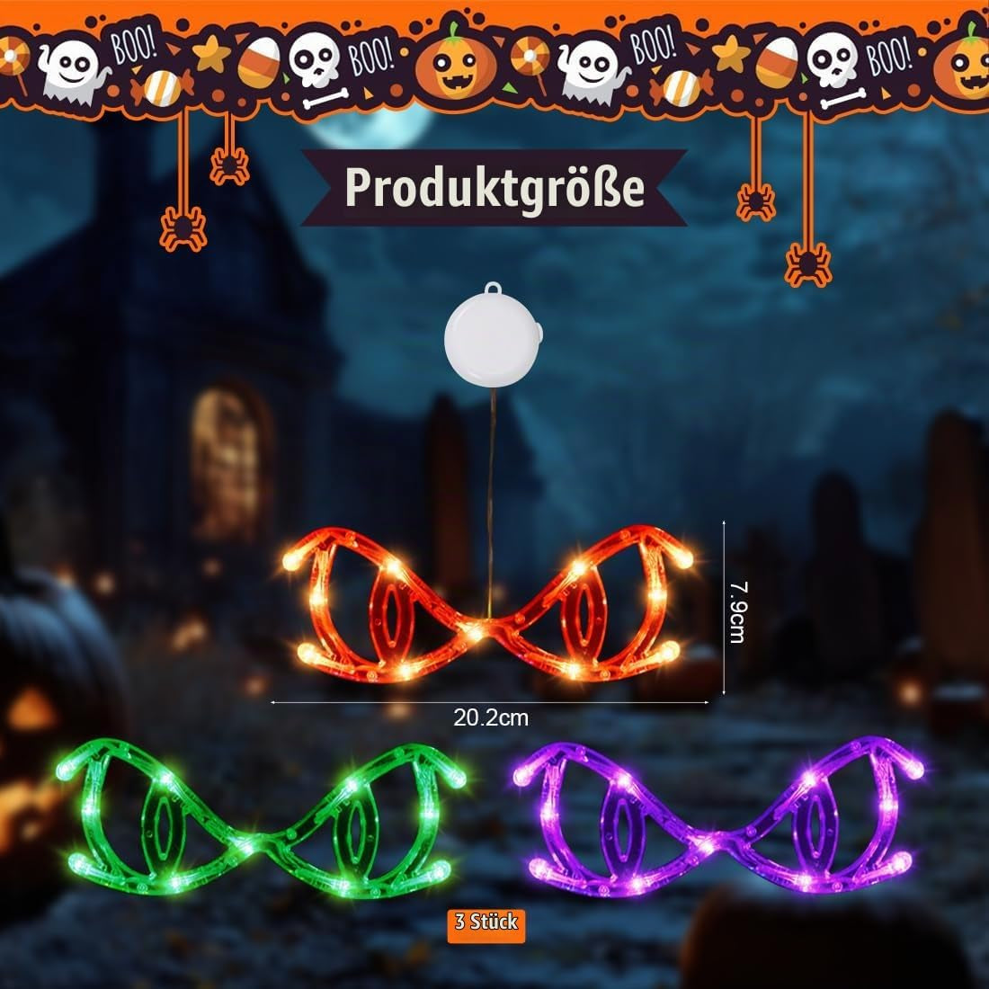 Halloween Deko Fenster 3 Stück LED Halloween Beleuchtung Fensterlichter Mit Saugnapf Dämonenauge Halloweendeko Lichter Innenbeleuchtung Für Halloweendeko Fensterdekoration