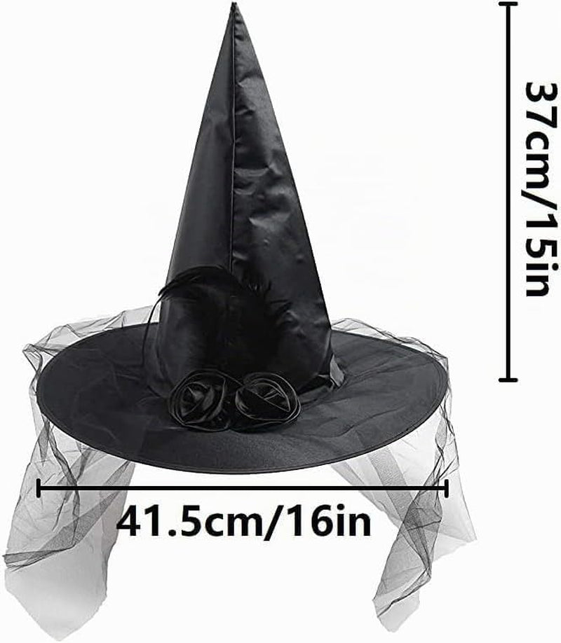 Halloween Hexenhut,Schwarze Hexenhut Damen Halloween Party Hexenhüte Zaubererhüte Für Erwachsene Halloween Party Cosplay Kostüm Zubehör