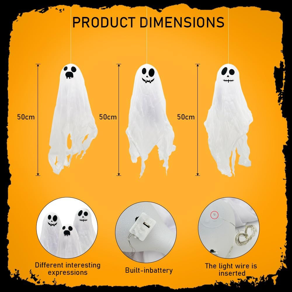 Halloween Deko Outdoor Innen Geist Mit LED, Deko Halloween Geister 50Cm