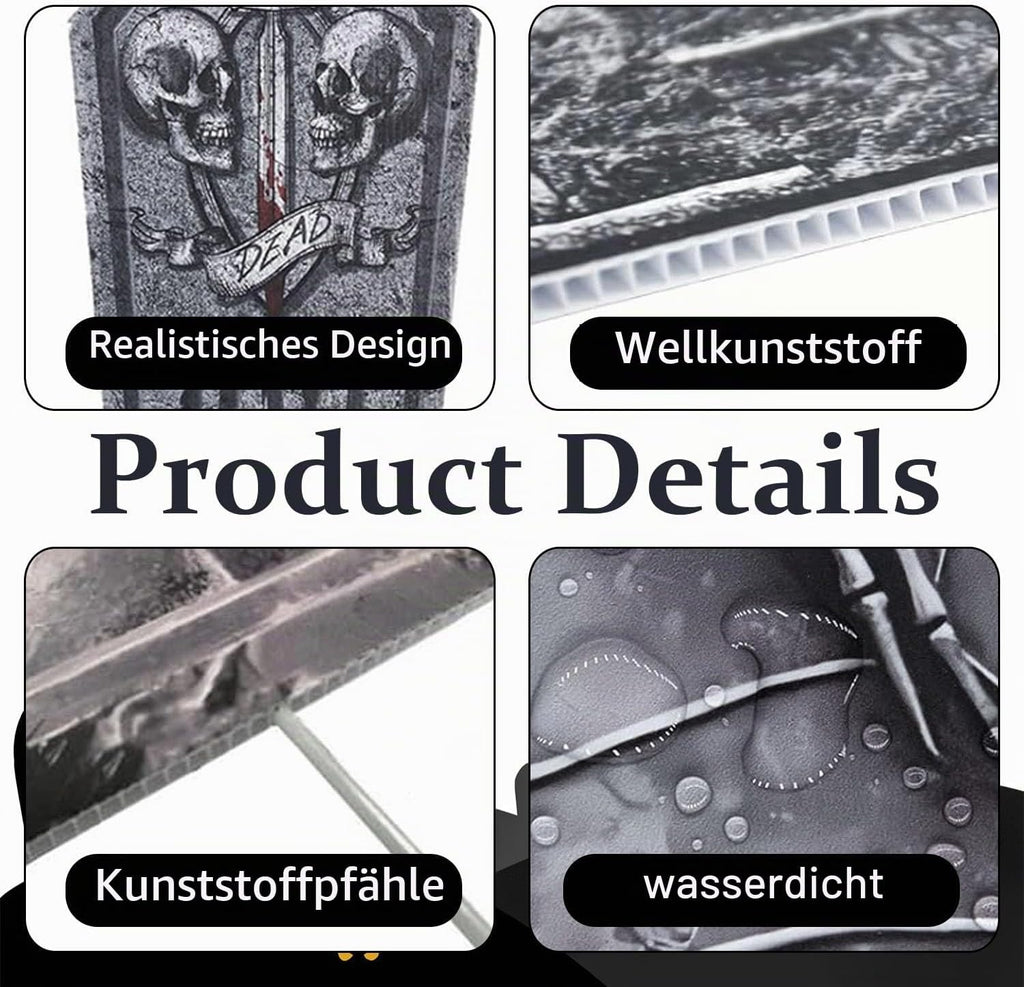 Halloween Grabstein Requisiten, 4 Stück Wasserdichtes Halloween Grabsteine Deko Mit 8 Stück Lichterkette, Den Außenbereich Gruselige Grabsteine, Für Garten Dekoration