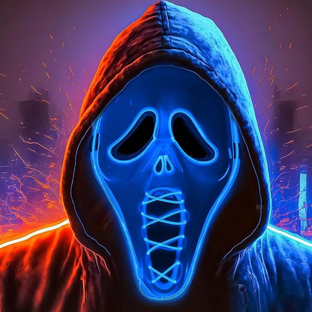 Halloween Maske Led, Scream Maske Glitzer, Led Maske Gesicht Halloween, Sensenmann Maske, Geist Scream Maske Für Cosplay, Party, Maskerade, Karneval