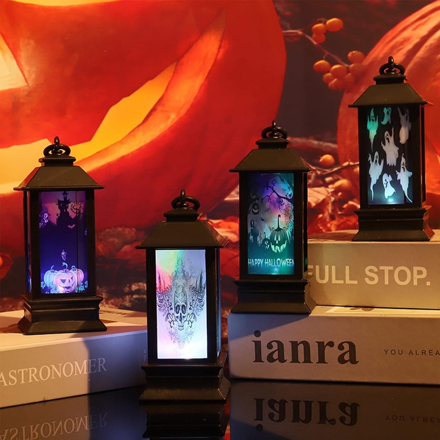 4 Stück Halloween Deko Innen Laterne, Kürbis Deko Herbstdeko Mit LED Kerze