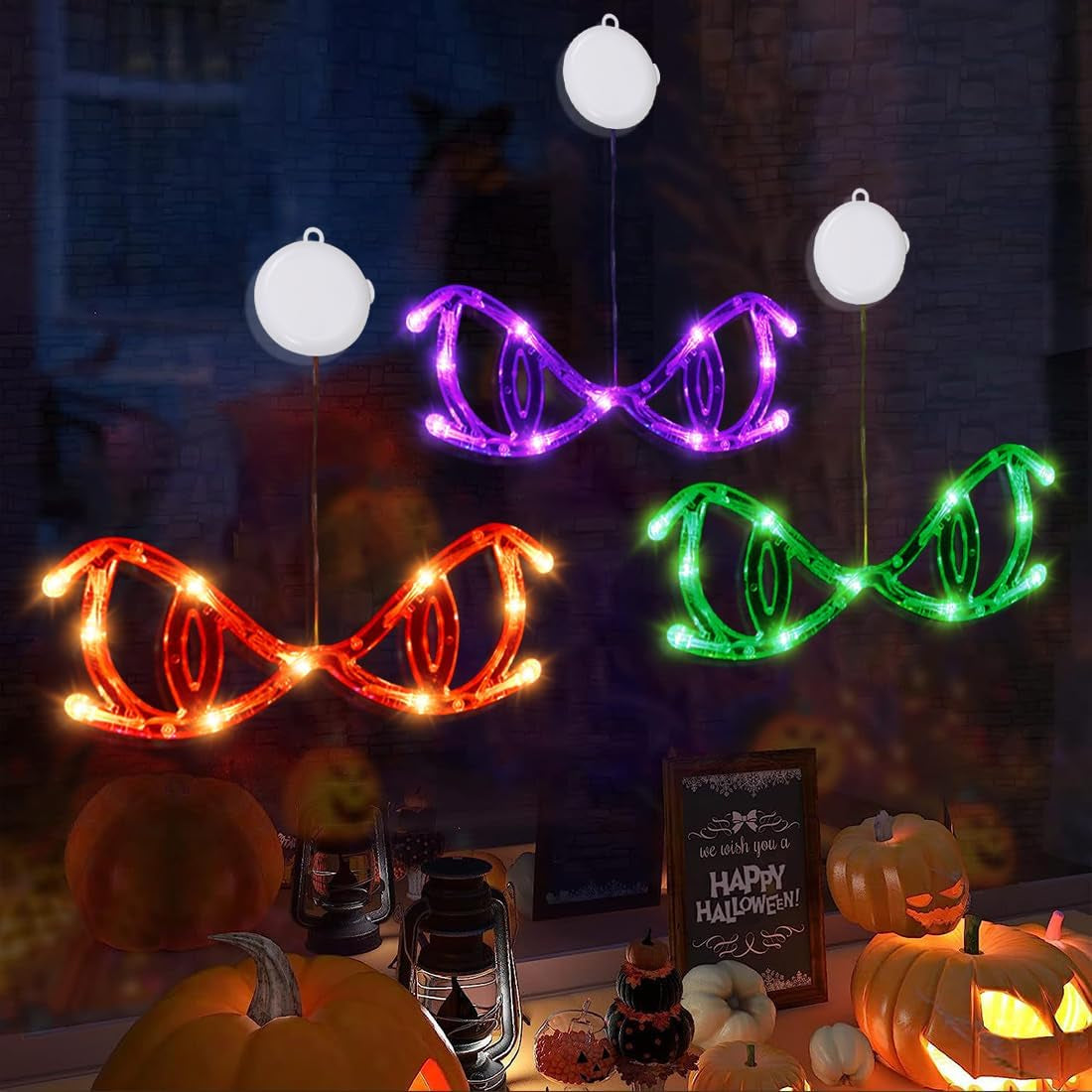 Halloween Deko Fenster 3 Stück LED Halloween Beleuchtung Fensterlichter Mit Saugnapf Dämonenauge Halloweendeko Lichter Innenbeleuchtung Für Halloweendeko Fensterdekoration