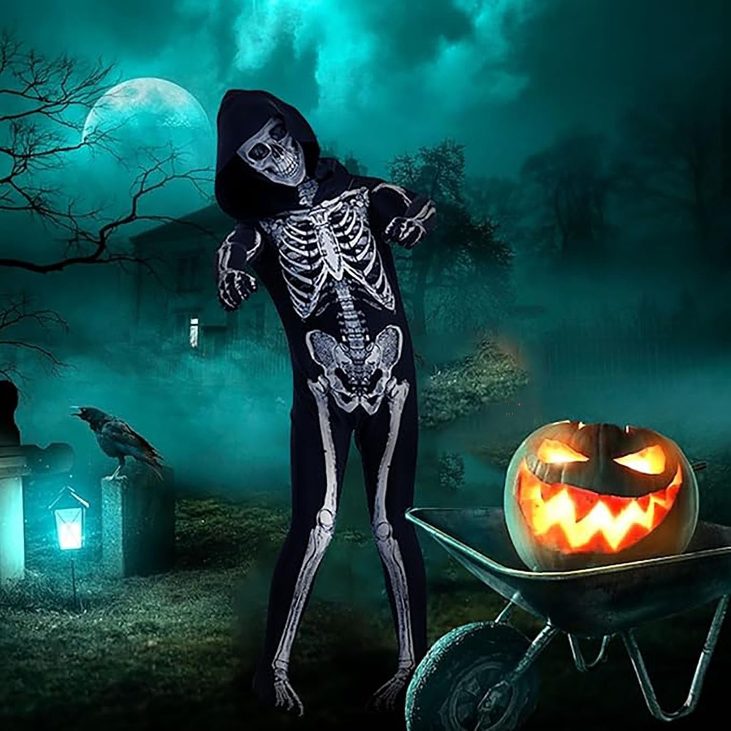 Halloween Skeleton Costume Kinder, Halloween Kostüm, Skelett Jumpsuit Skelett Outfit Für Halloween, Karneval, Faschingskostüme, Cosplay Mottoparty
