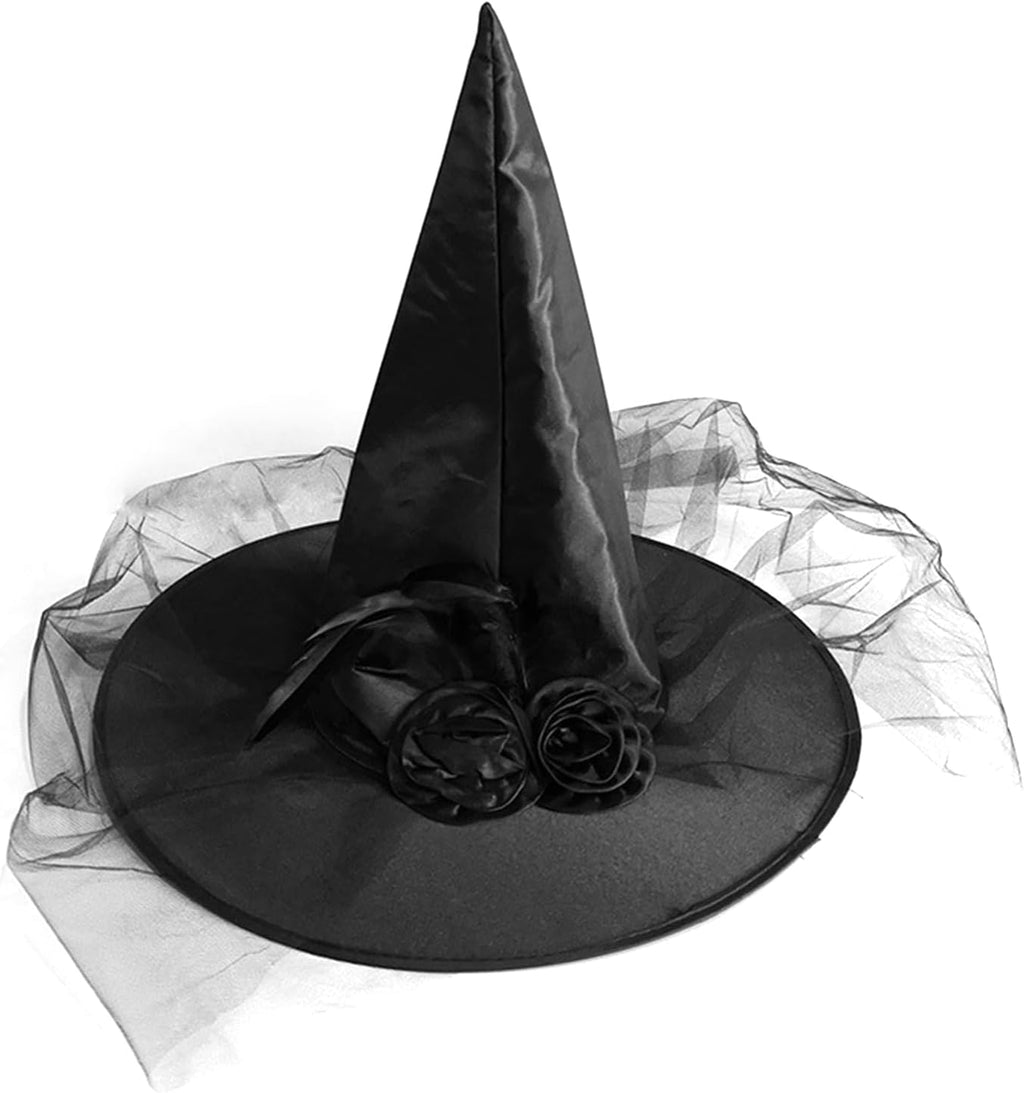 Halloween Hexenhut,Schwarze Hexenhut Damen Halloween Party Hexenhüte Zaubererhüte Für Erwachsene Halloween Party Cosplay Kostüm Zubehör