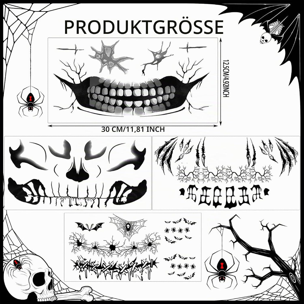 4 Halloween Tattoo Gesicht,Skull Face Tattoo Für Halloween