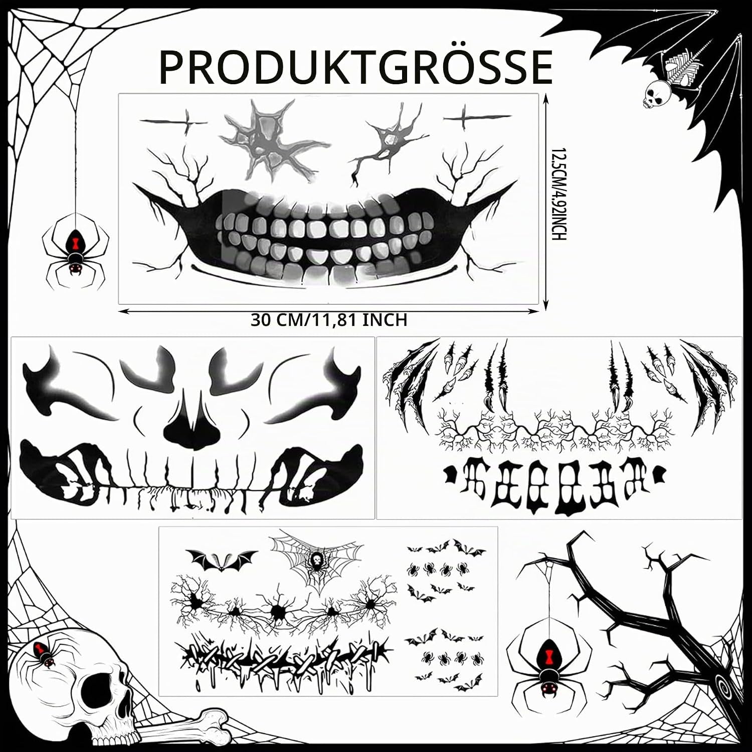 4 Halloween Tattoo Gesicht,Skull Face Tattoo Für Halloween