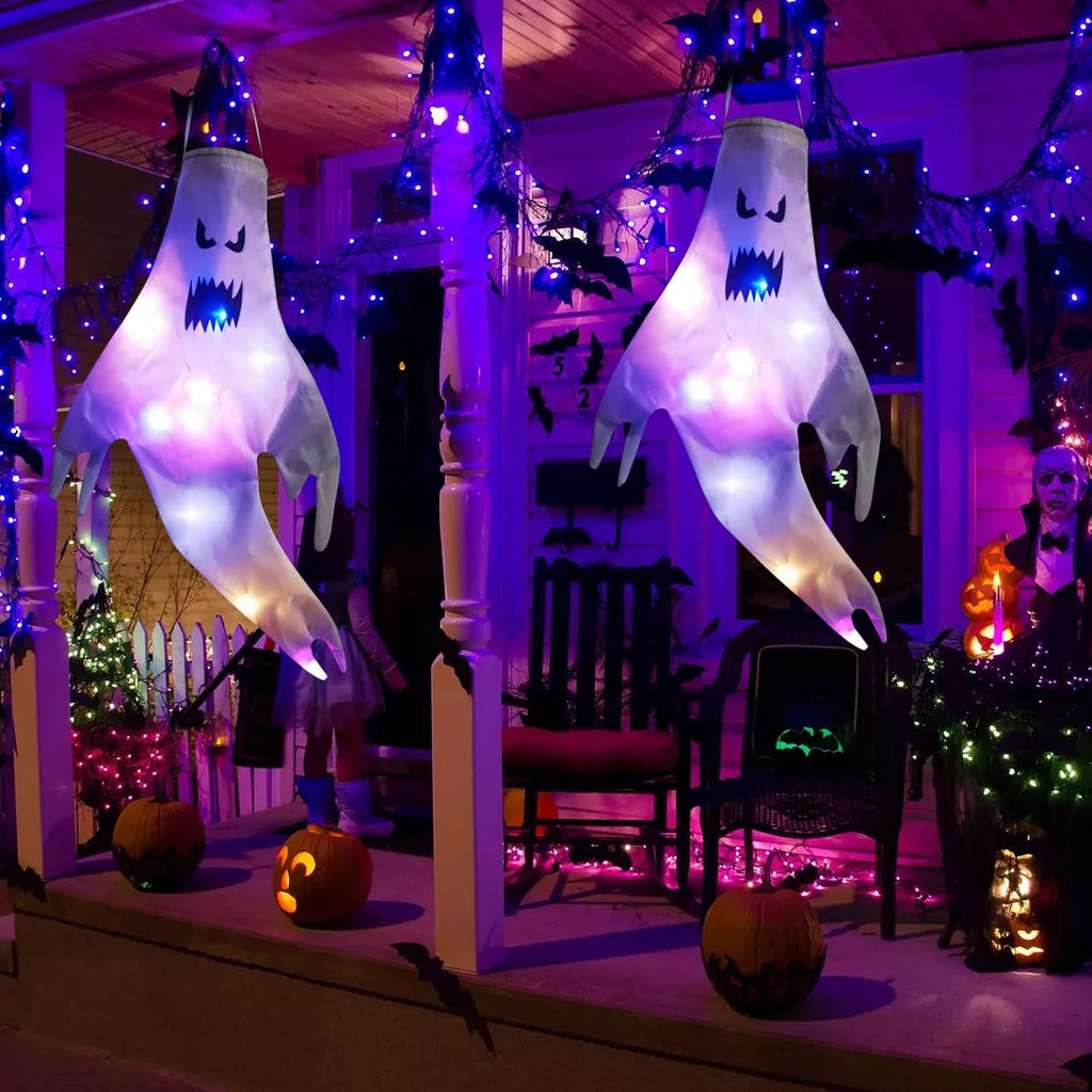 Halloween Deko Outdoor Windsack, 2 Stück Halloween Geist Dekoration Windsäcke Garten Geist Garden Decor Halloween Hängende Deko, Halloween Windsäcke Hängen Ghost Für Party Horror - 47CM (B)