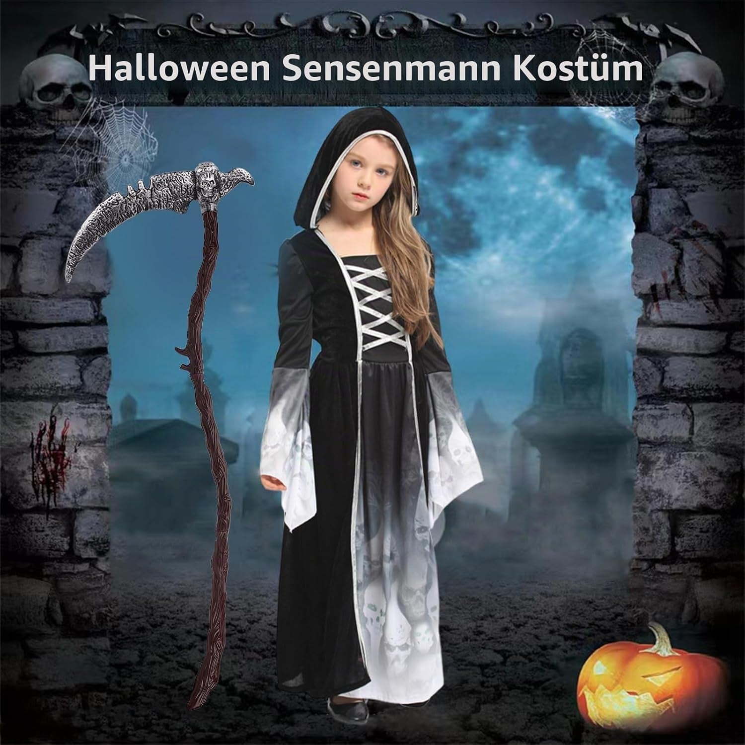 Halloween Kostüm Sensenmann Mädchen - Gespensterprinzessin Kostüm Mit Sense Schwarz Halloween Kostüm Kinder Reaper Kostüm Für Halloween Karnevals Cosplay