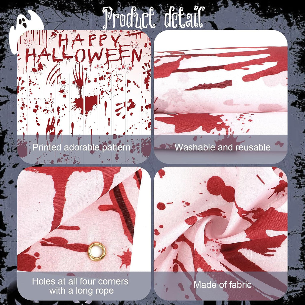 DPKOW Blutige Halloween Türvorhang Banner Deko Halloween Türdeko, Stoff Gruseliger Türbanner Spukhaus Party Indoor Outdoor Deko, Halloween-Deko Haustür Blutigen Hand- Und Fußabdrücken, 165 * 90CM