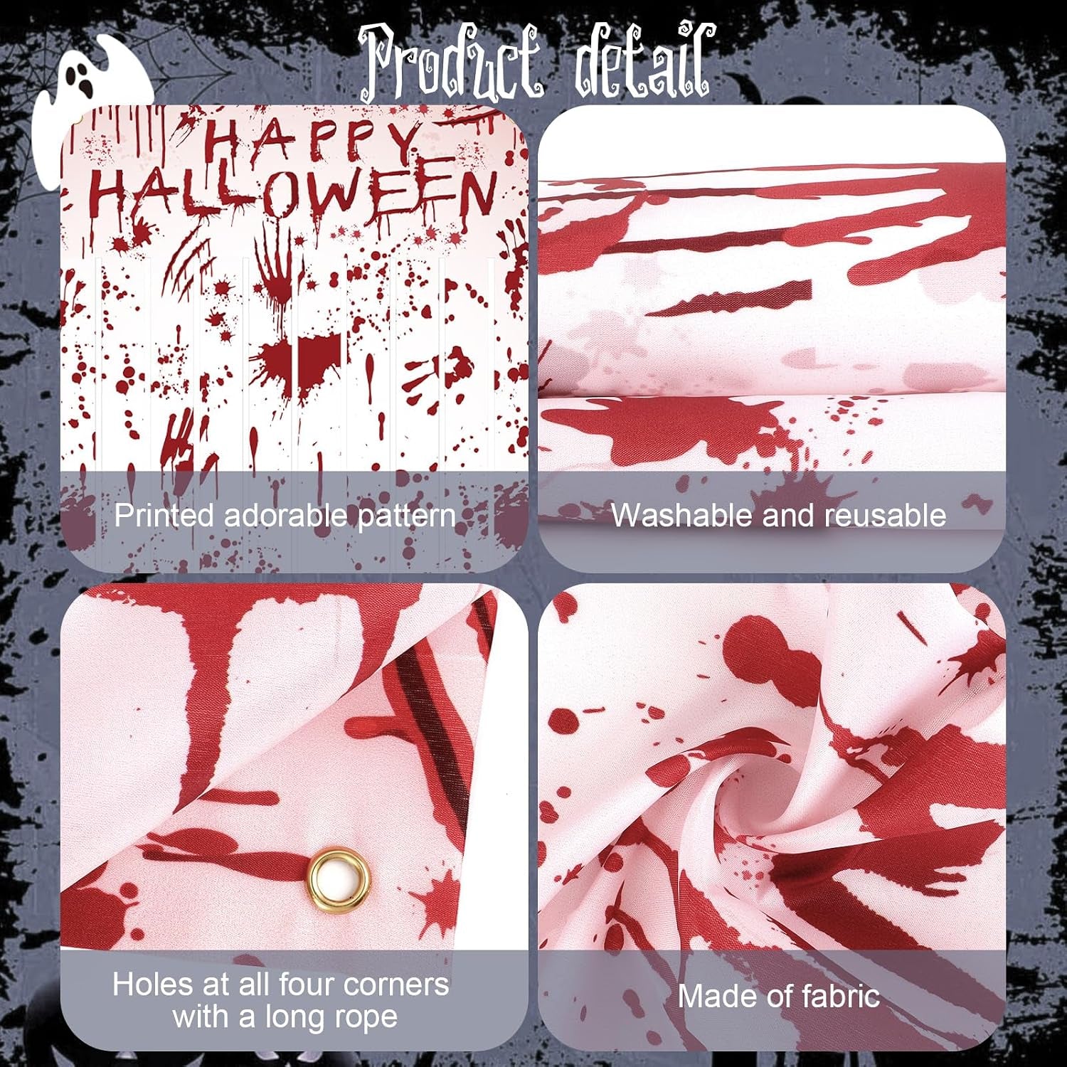 DPKOW Blutige Halloween Türvorhang Banner Deko Halloween Türdeko, Stoff Gruseliger Türbanner Spukhaus Party Indoor Outdoor Deko, Halloween-Deko Haustür Blutigen Hand- Und Fußabdrücken, 165 * 90CM