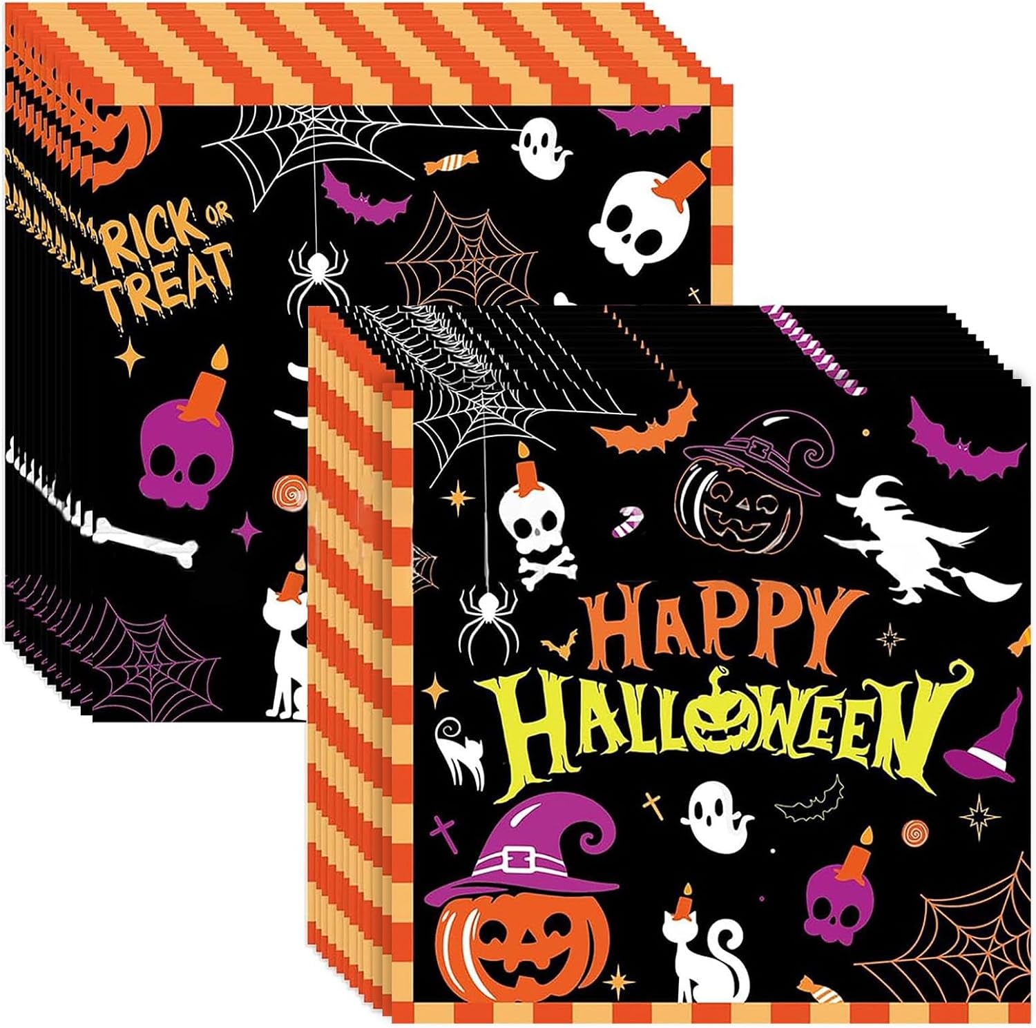 Halloween Servietten,24 Stück 33 X 33Cm Party Servietten Orange Schwarz Halloween Deko Servietten Herbst Mit Gruselig Kürbis Fledermaus Spinne Burg Papierservietten Für Halloween Tischdeko