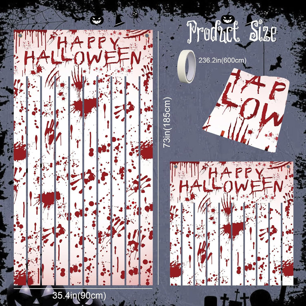 DPKOW Blutige Halloween Türvorhang Banner Deko Halloween Türdeko, Stoff Gruseliger Türbanner Spukhaus Party Indoor Outdoor Deko, Halloween-Deko Haustür Blutigen Hand- Und Fußabdrücken, 165 * 90CM