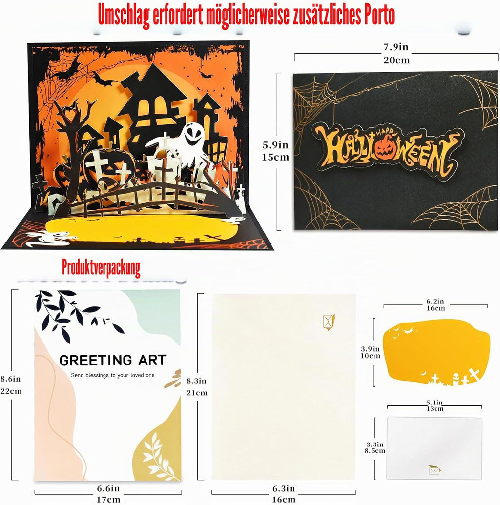 GREETING ART Pop up Halloween Karten, Halloween Spukhaus Grußkarte Mit Umschlag Für Kinder, Freund, Freundin