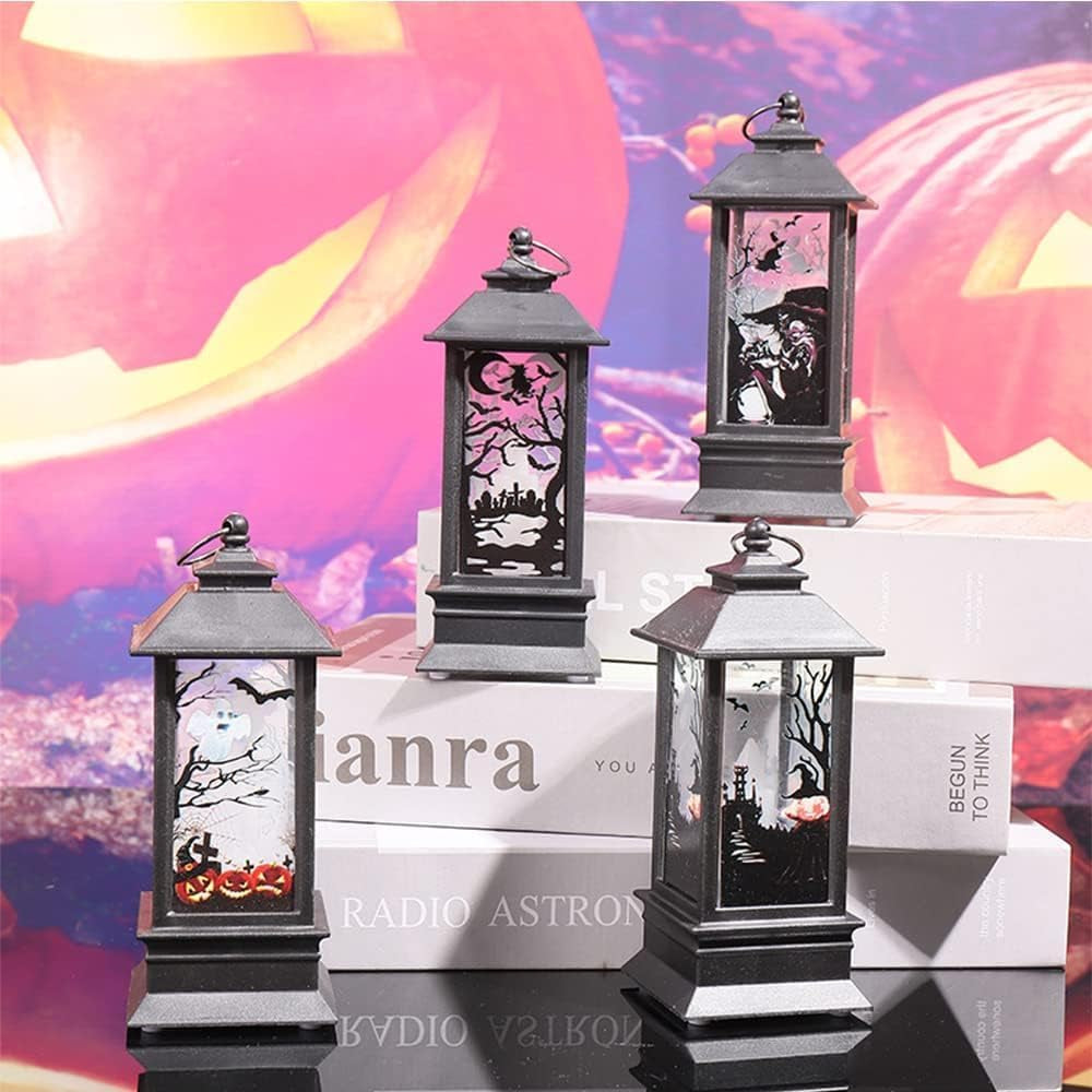 4 Stück Halloween Deko Innen Laterne, Kürbis Deko Herbstdeko Mit LED Kerze