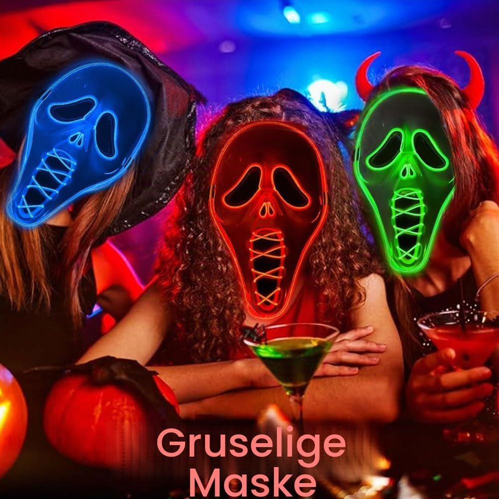 Halloween Maske Led, Scream Maske Glitzer, Led Maske Gesicht Halloween, Sensenmann Maske, Geist Scream Maske Für Cosplay, Party, Maskerade, Karneval