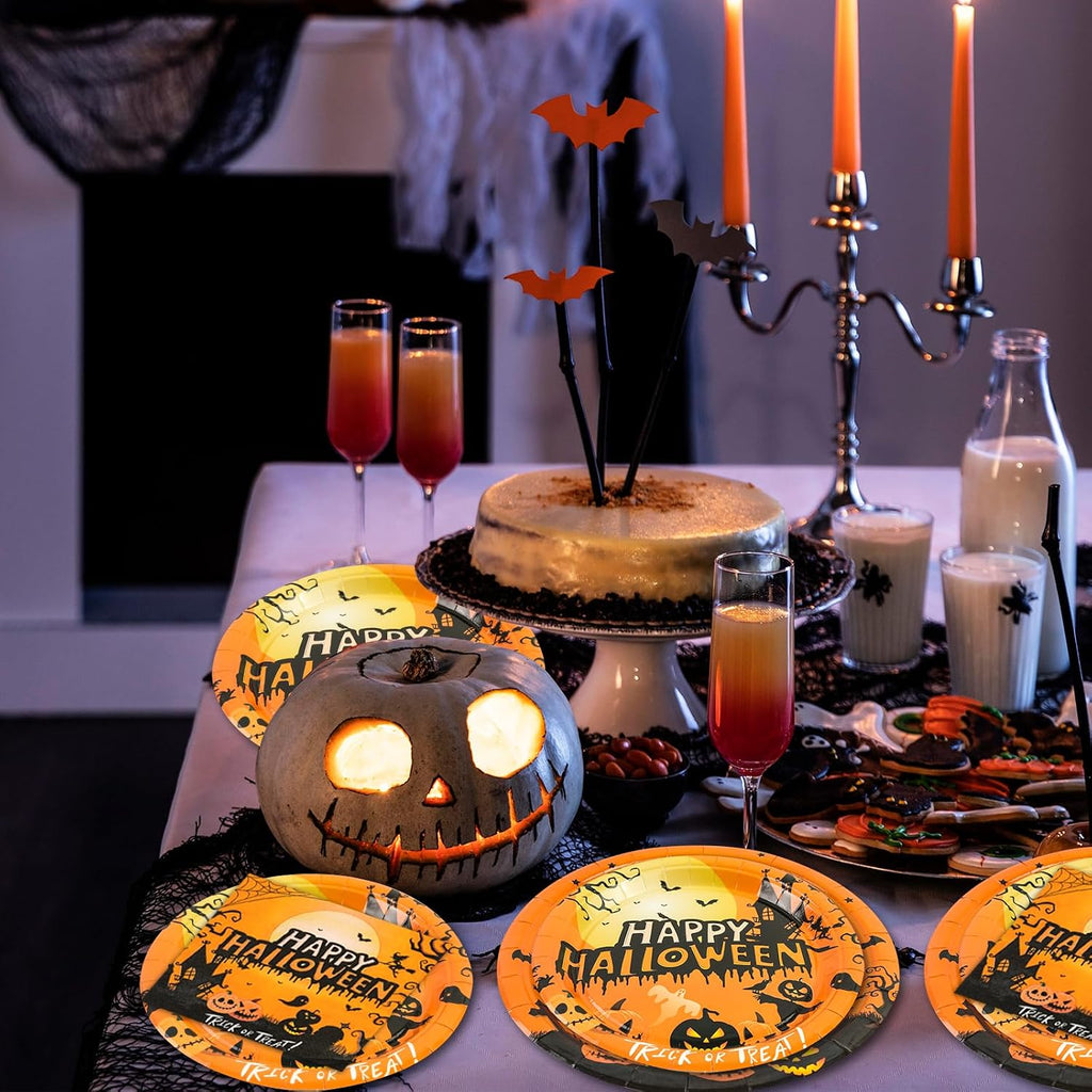 60 Stück Halloween Partygeschirr Set,Halloween Geschirr Mit Pappteller Thema Partyteller Servietten Partygeschirr Herbstdeko Für Geburtstag Party Kinder Party Dekorationen