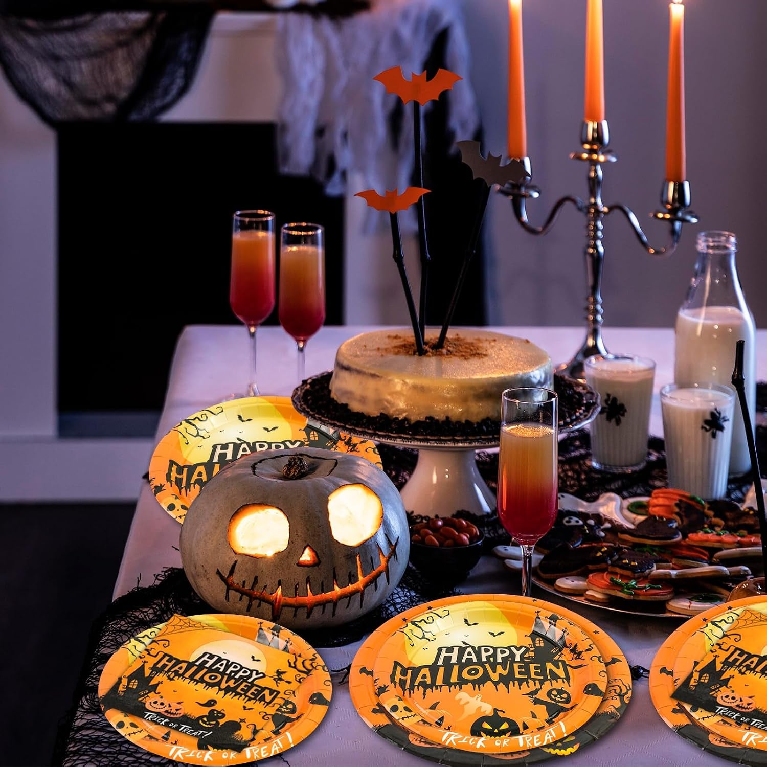 60 Stück Halloween Partygeschirr Set,Halloween Geschirr Mit Pappteller Thema Partyteller Servietten Partygeschirr Herbstdeko Für Geburtstag Party Kinder Party Dekorationen