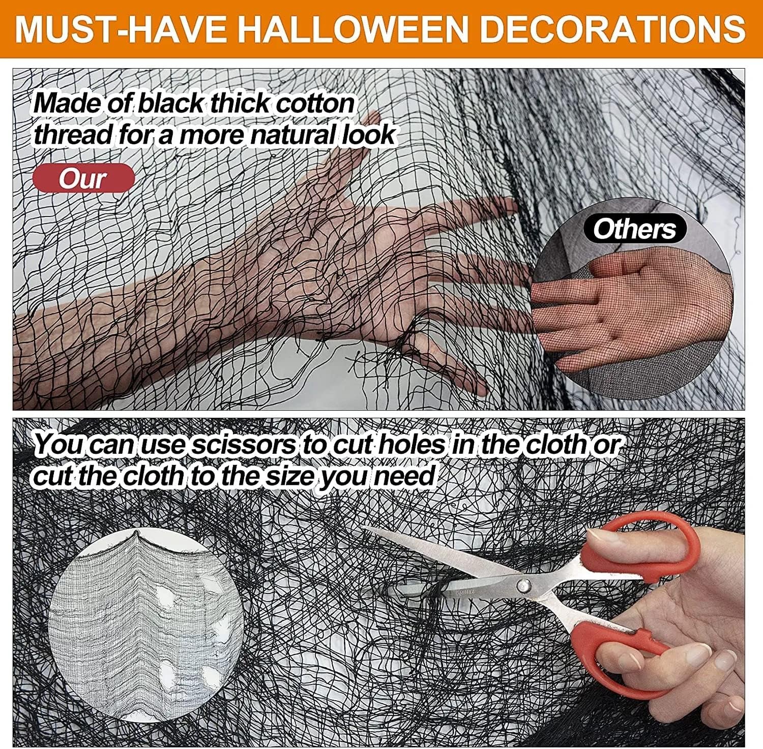Halloween Deko Stoff, 120 X 1000 Cm Gruseliges Tuch Unheimlich, Halloween Horror Dekostoff Käsetuch Baumwolle, Tücher Halloween Dekorationen Für Halloween Party Spukhäuser Türöffnungen