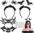 Halloween Damen Zubehör, Halloween Fledermaus Haarreife, Schwarze Spitze Maske Und Halloween Spinne Haarschmuck Mit Gesichtstattoos Spinne Halloween Tattoo, Karneval Halloween Kostüm Accessoire