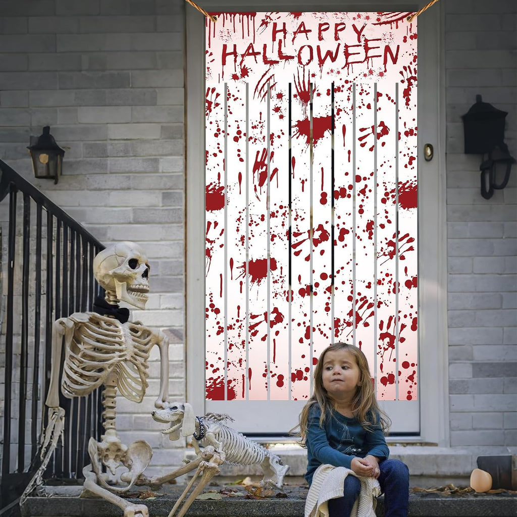 DPKOW Blutige Halloween Türvorhang Banner Deko Halloween Türdeko, Stoff Gruseliger Türbanner Spukhaus Party Indoor Outdoor Deko, Halloween-Deko Haustür Blutigen Hand- Und Fußabdrücken, 165 * 90CM