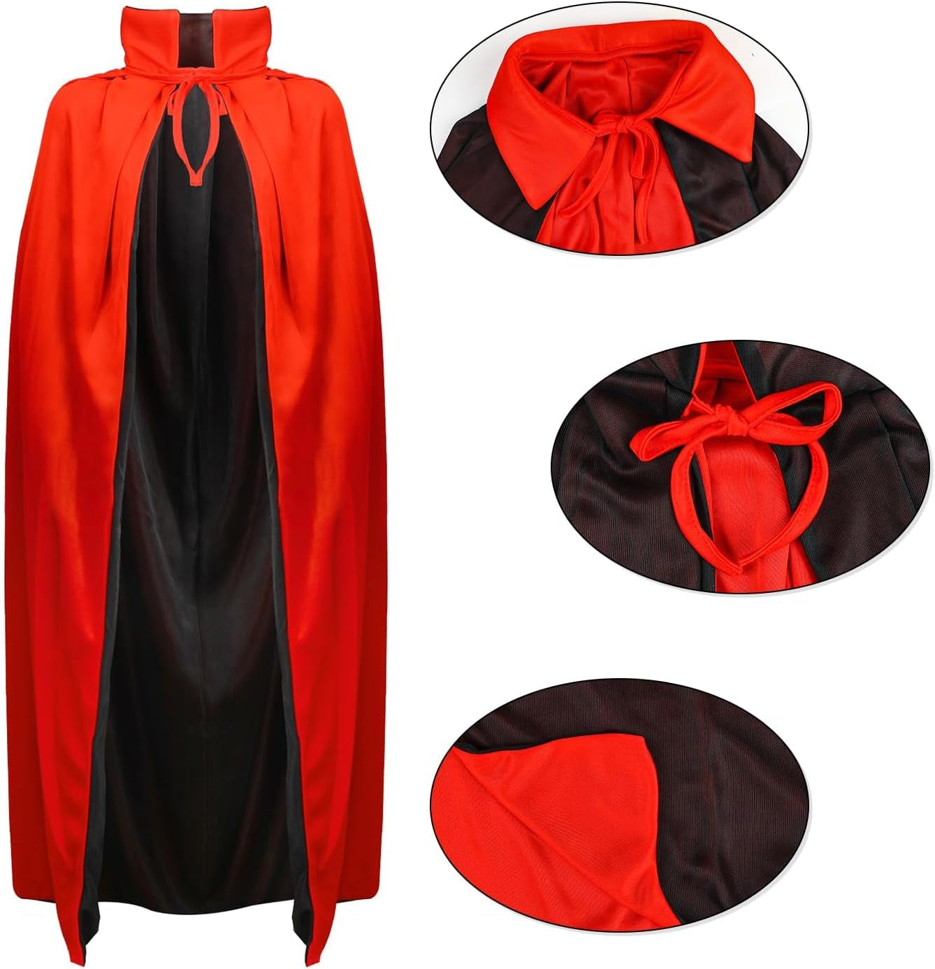 Halloween Vampir Umhang,Teufel Kostüm Kinder,Schwarz Rot Halloween-Umhang Für Karneval Cosplay Halloween Erwachsene Kinder(140Cm)
