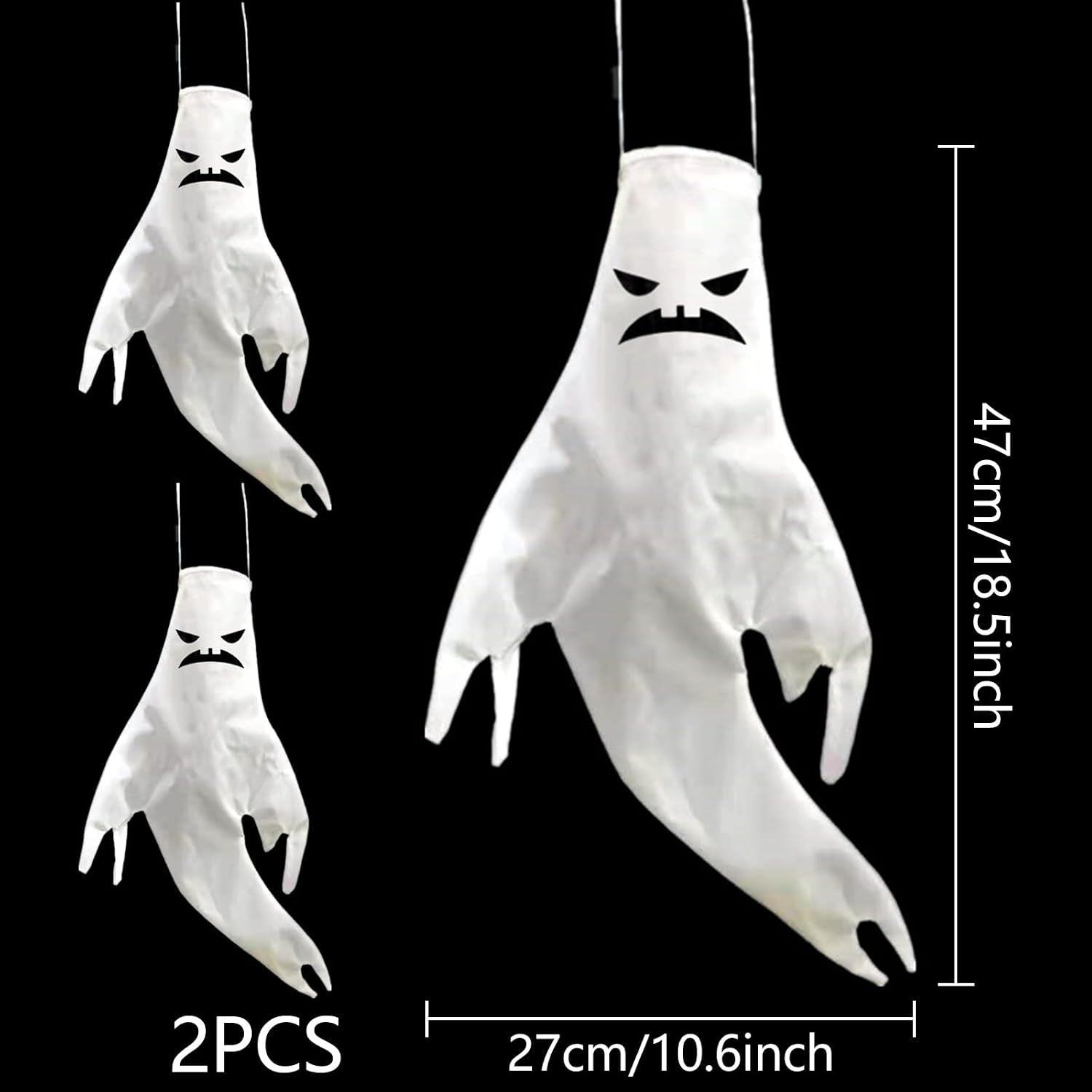 Halloween Deko Outdoor Windsack, 2 Stück Halloween Geist Dekoration Windsäcke Garten Geist Garden Decor Halloween Hängende Deko, Halloween Windsäcke Hängen Ghost Für Party Horror - 47CM (B)