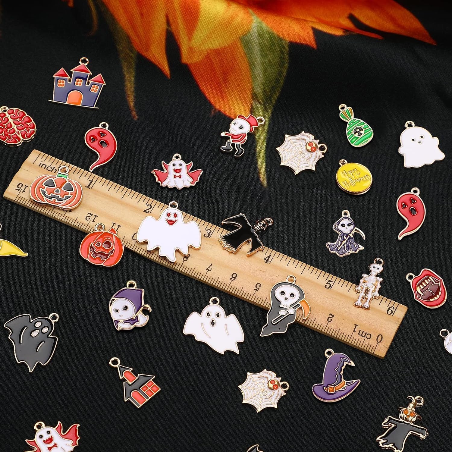 110 Stück 55 Paar Halloween-Charms Gold-Emaille-Schmuckanhänger Für Halloween-Ohrringe, Armbänder, Halsketten, Bastelarbeiten