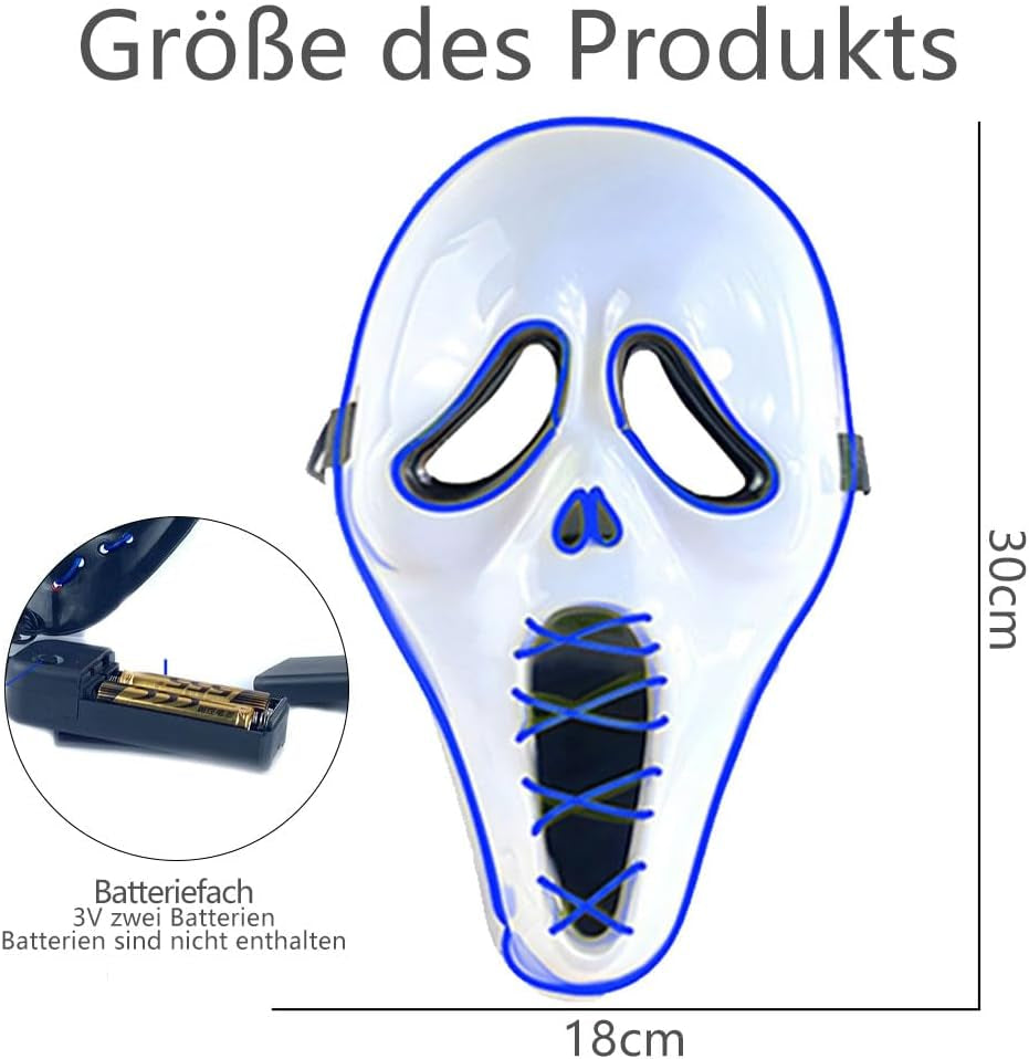 Halloween Maske Led, Scream Maske Glitzer, Led Maske Gesicht Halloween, Sensenmann Maske, Geist Scream Maske Für Cosplay, Party, Maskerade, Karneval