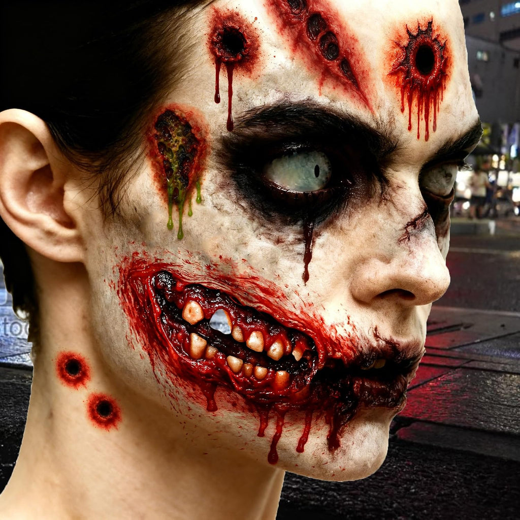 21 Stück Halloween Narben Wunden Tattoo Realistisch – Halloween Tattoos Gesicht Blut,Narben Tattoos Für Zombie Kostüm & Fasching Accessoires (A)