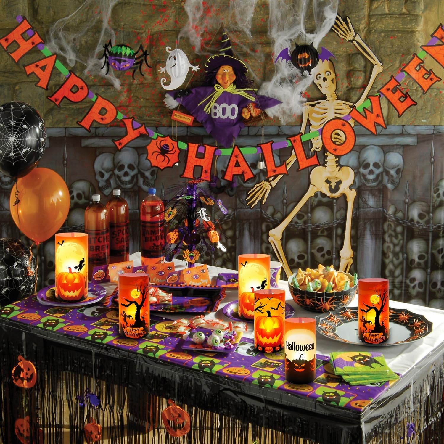 Tisch Windlichter Deko Halloween, 8 Stück Windlicht Tischdeko Halloween, Tischdeko Lichthülle Halloween Kürbis/Fledermaus/Krähe/Spinne Für Teelichter Oder Kerzen