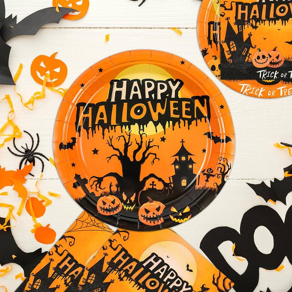 60 Stück Halloween Partygeschirr Set,Halloween Geschirr Mit Pappteller Thema Partyteller Servietten Partygeschirr Herbstdeko Für Geburtstag Party Kinder Party Dekorationen