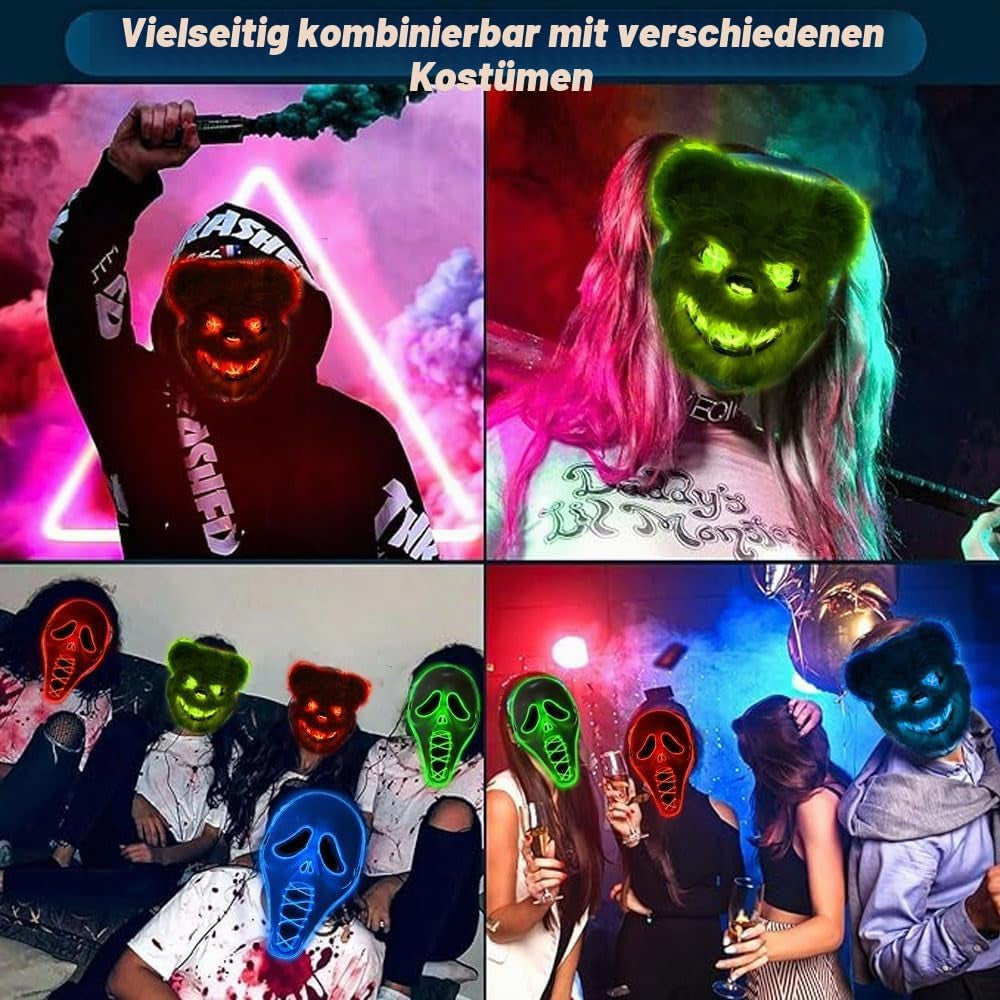 Halloween Maske Led, Scream Maske Glitzer, Led Maske Gesicht Halloween, Sensenmann Maske, Geist Scream Maske Für Cosplay, Party, Maskerade, Karneval