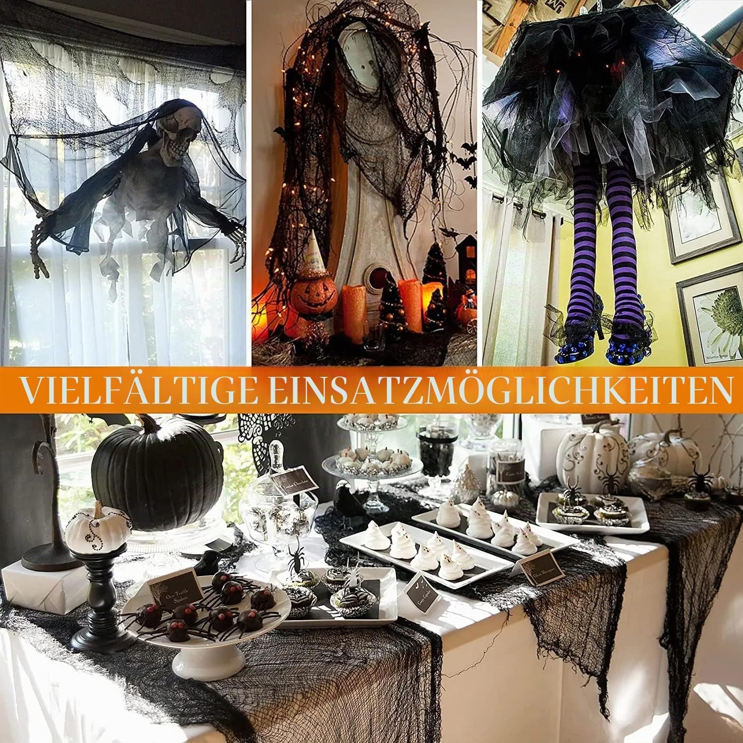 Halloween Deko Stoff, 120 X 1000 Cm Gruseliges Tuch Unheimlich, Halloween Horror Dekostoff Käsetuch Baumwolle, Tücher Halloween Dekorationen Für Halloween Party Spukhäuser Türöffnungen