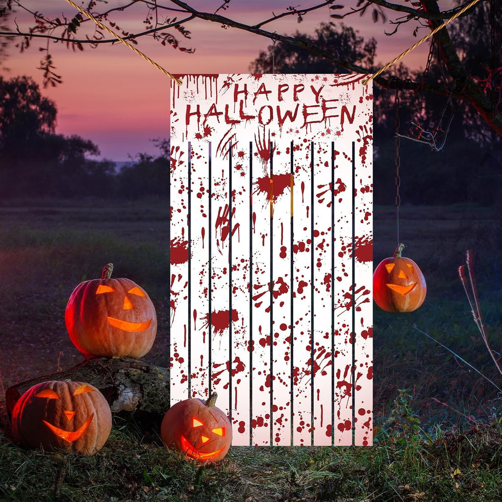 DPKOW Blutige Halloween Türvorhang Banner Deko Halloween Türdeko, Stoff Gruseliger Türbanner Spukhaus Party Indoor Outdoor Deko, Halloween-Deko Haustür Blutigen Hand- Und Fußabdrücken, 165 * 90CM