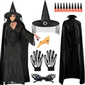 6STK Hexenkostüm Damen Halloween, Hexenumhang Hexenhüte Skelett Handschuhe Halloween Brille Hexennägel Hexennase, Halloween Kostüm Zubehör, Hexen Zubehör Halloween Kostüm Damen Hexe Zubehör
