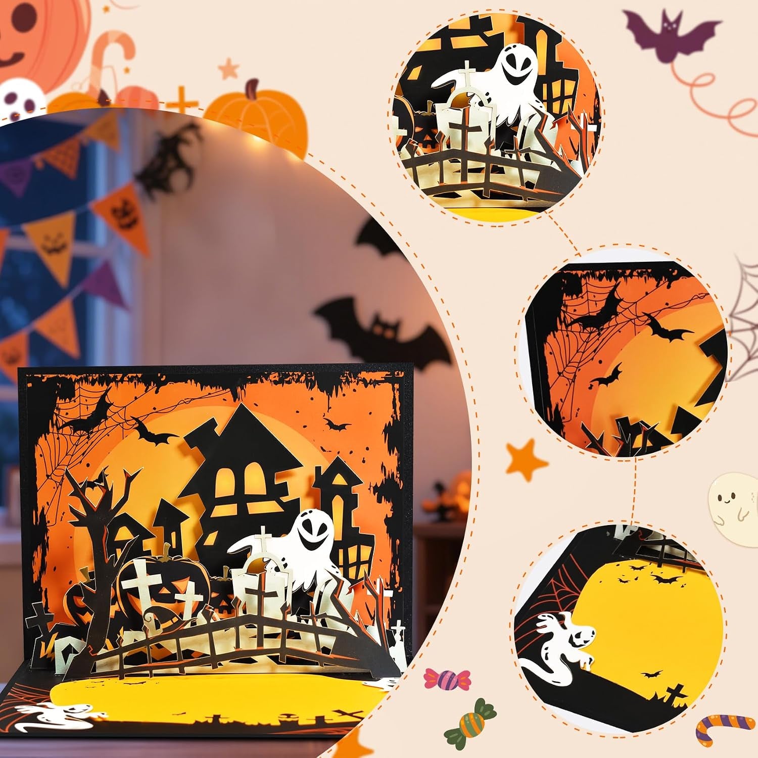 GREETING ART Pop up Halloween Karten, Halloween Spukhaus Grußkarte Mit Umschlag Für Kinder, Freund, Freundin
