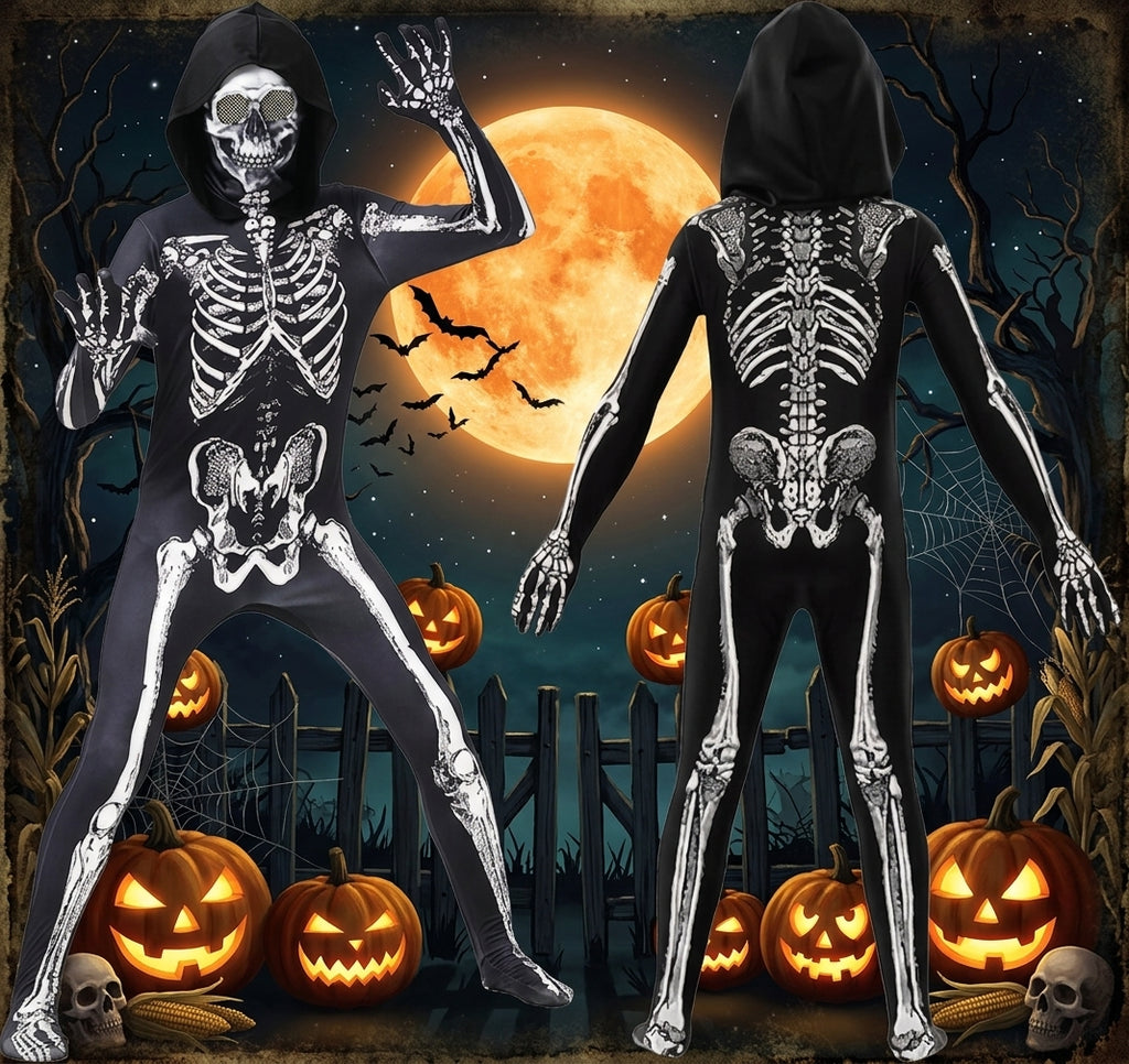 Dziecięcy Kostium Kościotrupa na Halloween – Kombinezon z Maską
